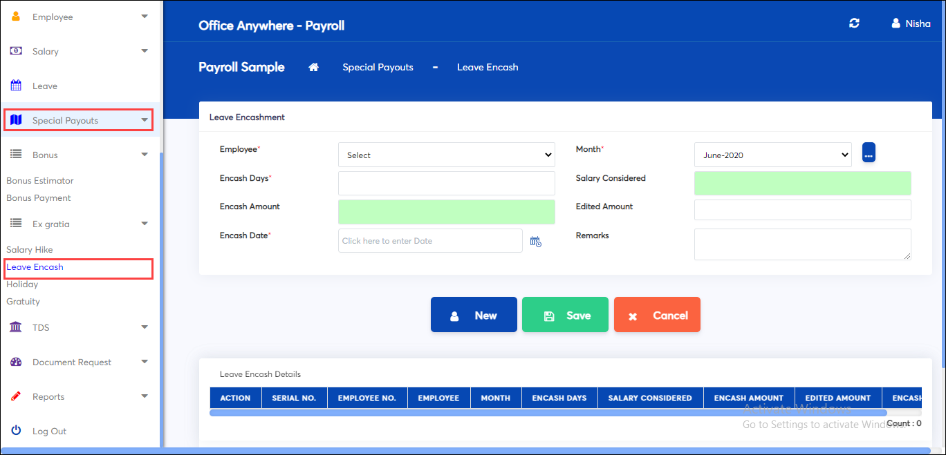 Leave encashment in online payroll software