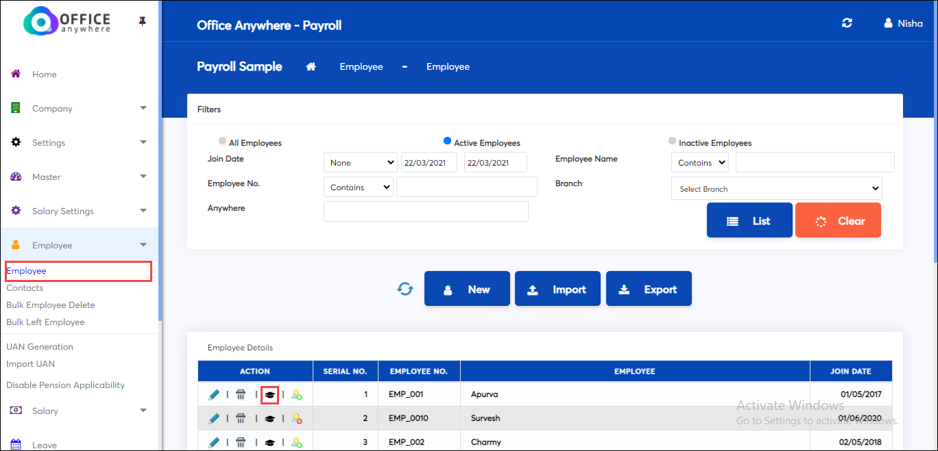 Change designation, department, branch in employee details screen of
    payroll app