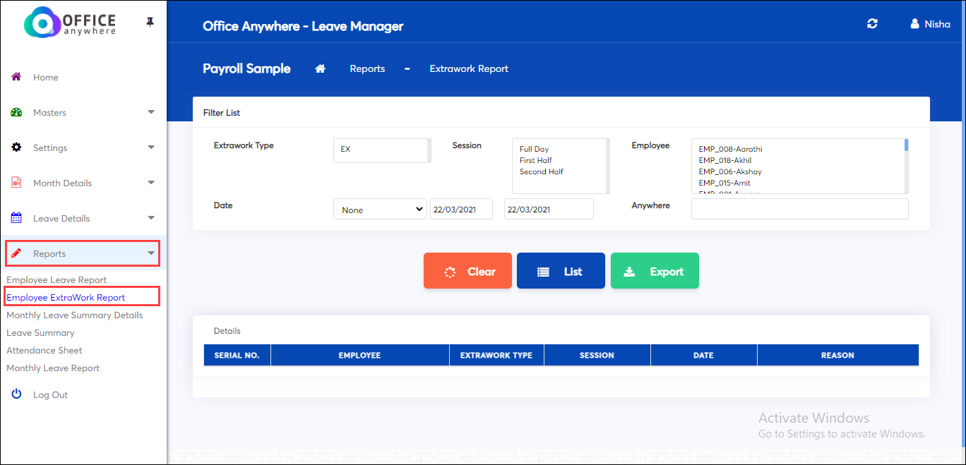 Employee extra work details in Payroll software online