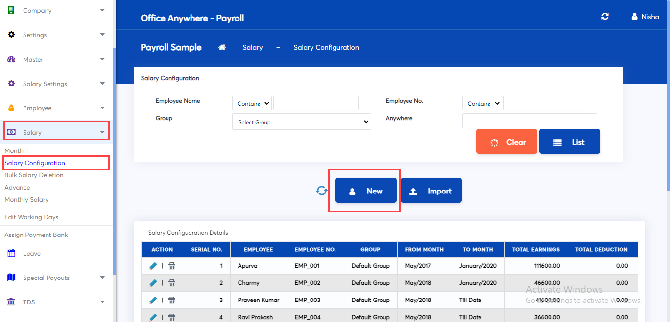 Salary configuration settings in online payroll software