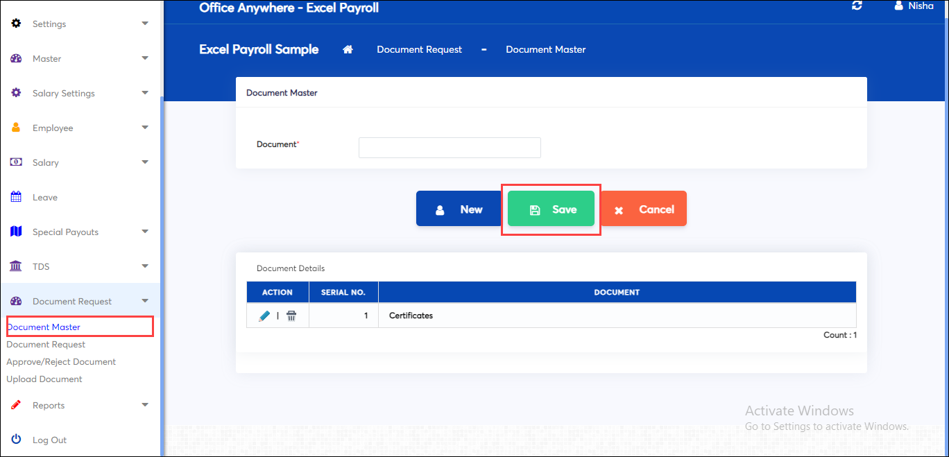 Save Document Request & Approval status in excel payroll