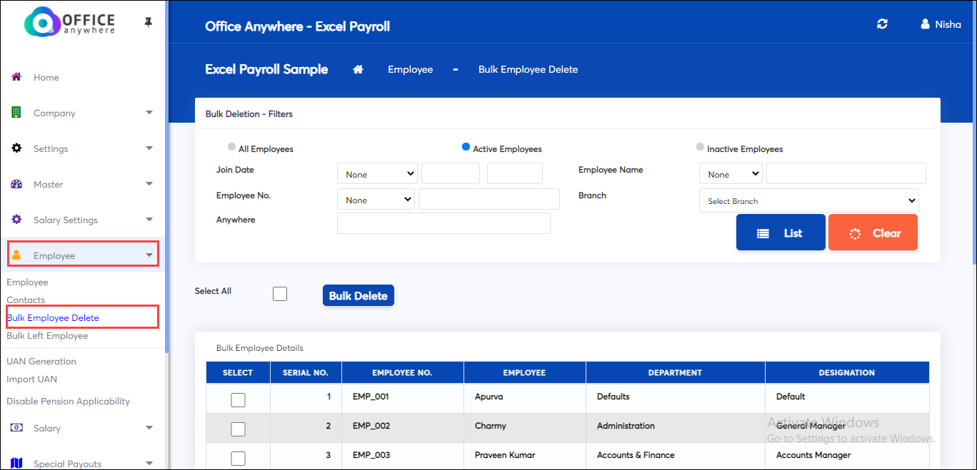 Bulk employee Details in Excel Payroll