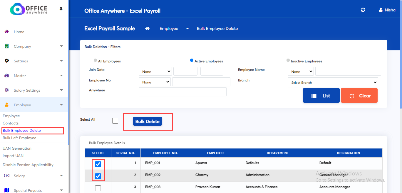 Add Bulk employee details in Employee Master of excel payroll
    software