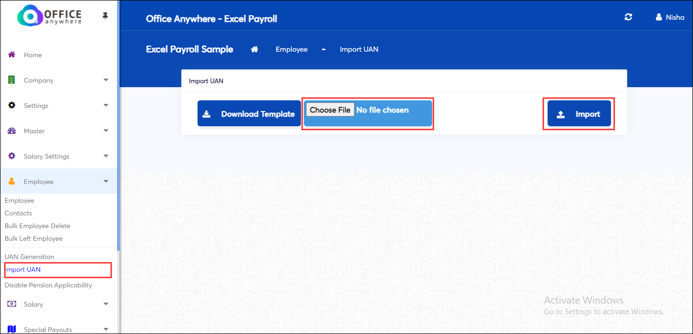 Upload UAN file in Employee Master & Details screen
