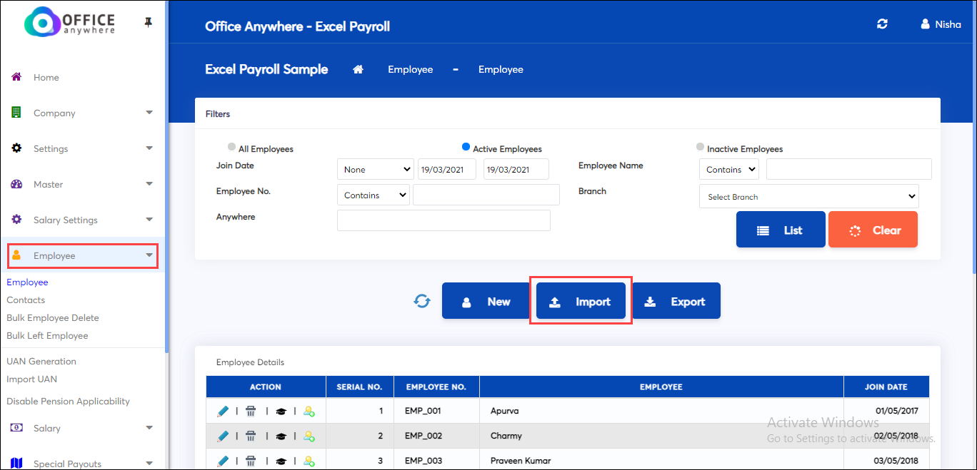 Import Employee Personal Details in Excel Payroll Software
