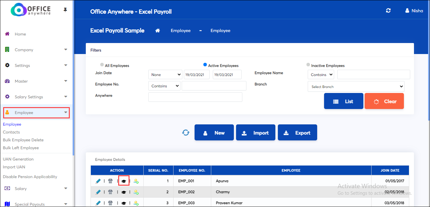 Change Department , Branch of Eployee in Excel Payroll