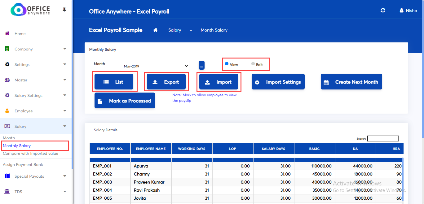 Import salary details in excel payroll software