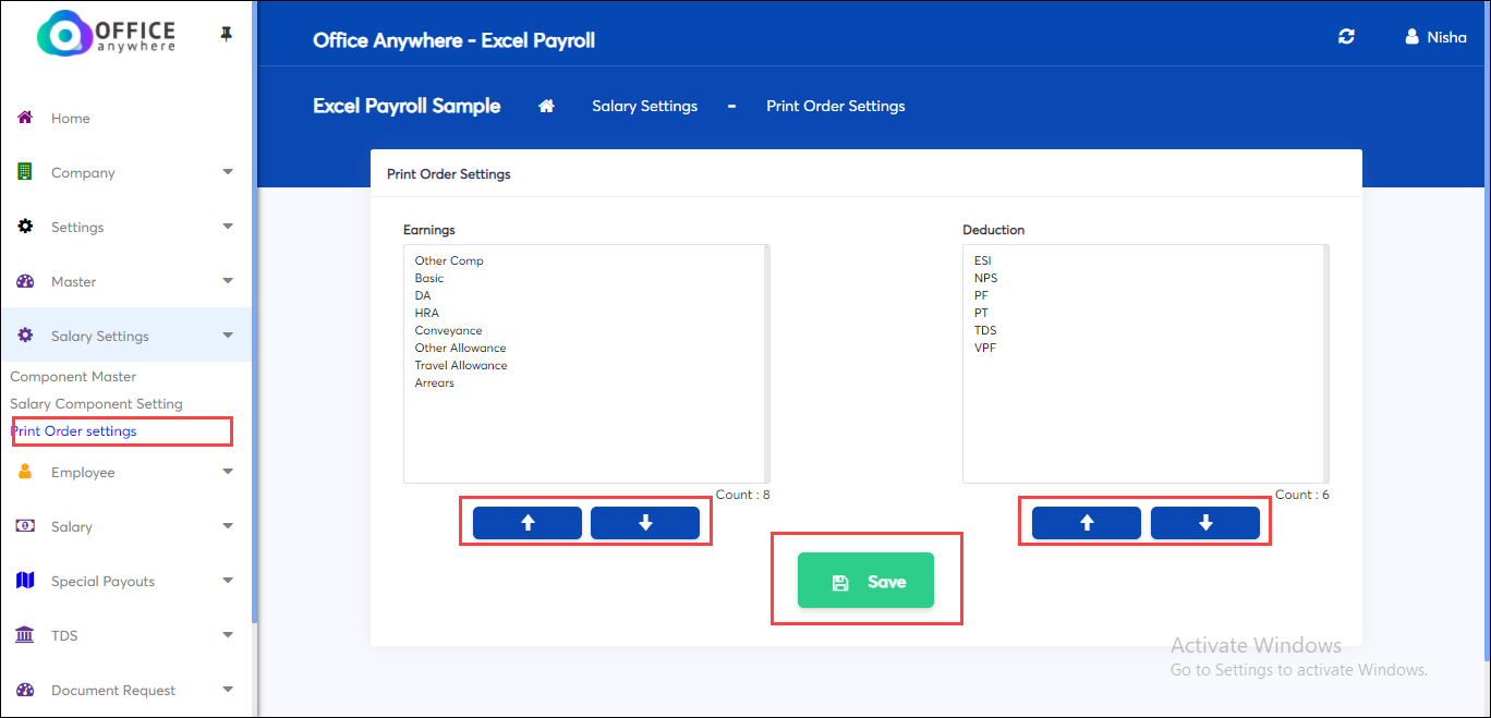 components under Earnings and Deductions in Excel Payroll