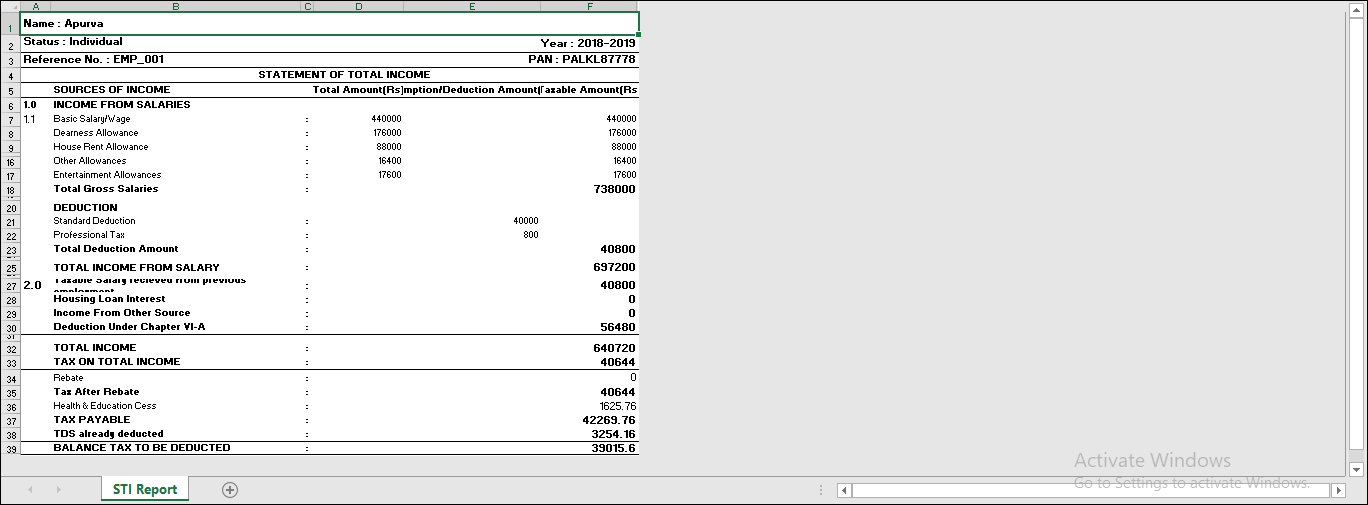 STI report in excel payroll solutions