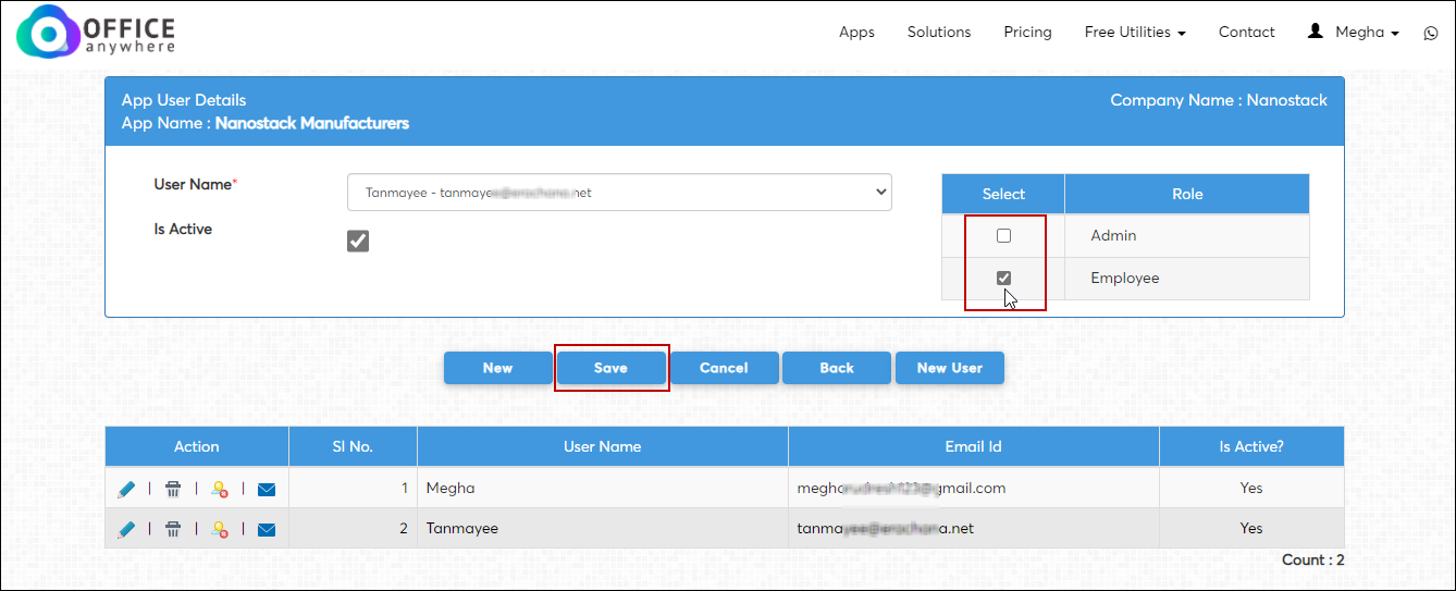 Provide role using checkbox in User management and permission screen