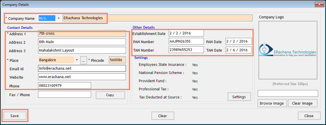 Enter the Company Details in Payroll