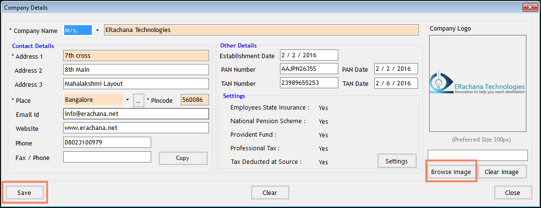 Save the Company Details in Payroll