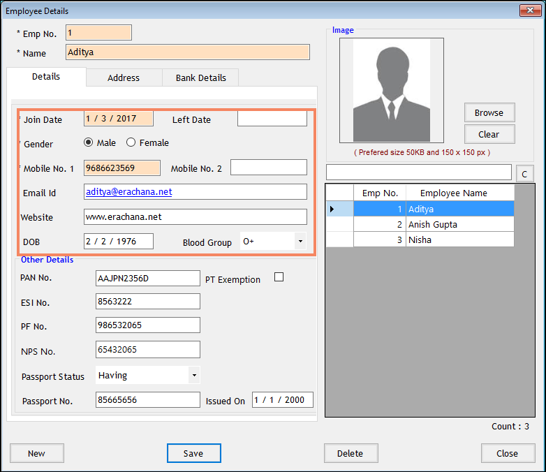 Enter Employee Details in Payroll