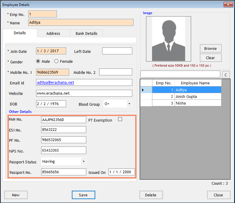 Enter Employee Other Details in Payroll