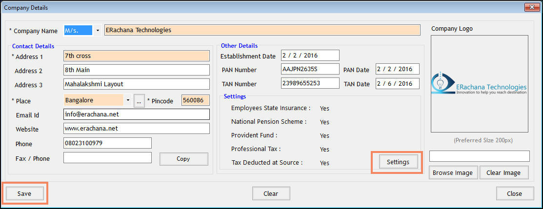 Select Settings Button to Configure Basic Payroll Settings