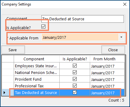 Applicable From dropdown in payroll