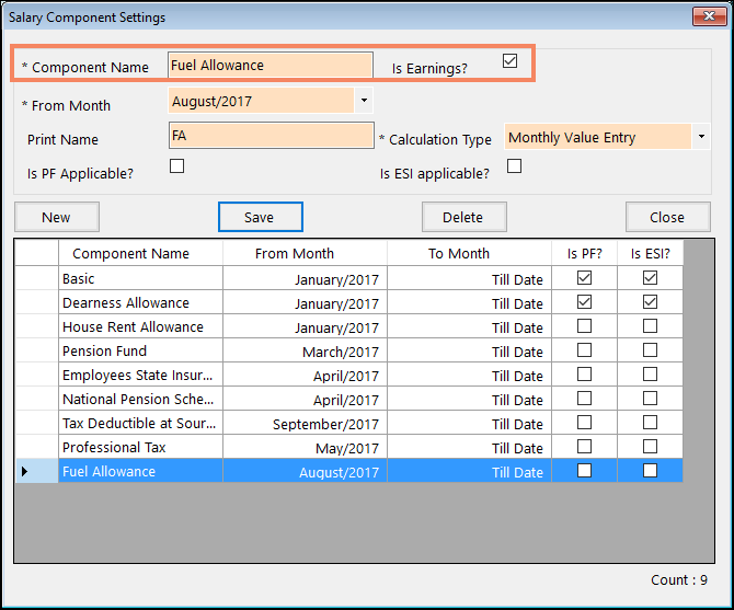 Enter Component Name in Payroll