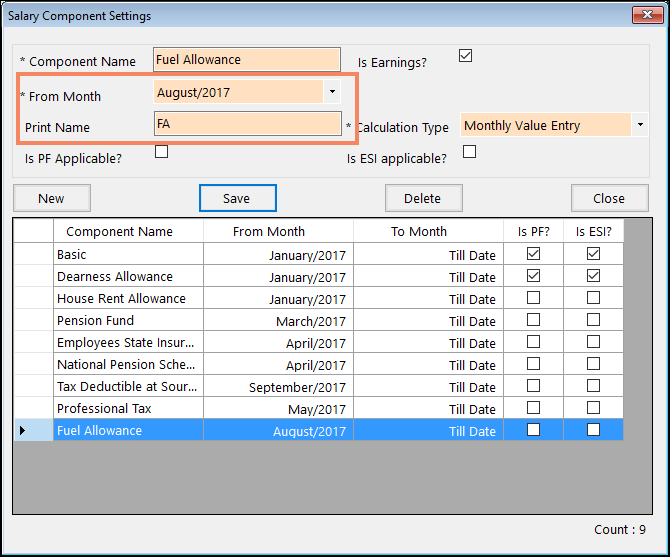 Enter the From Month in Payroll