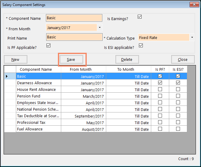 Save the Salary Components in Payroll
