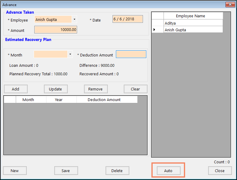 Auto Generate the recovery plan in Payroll