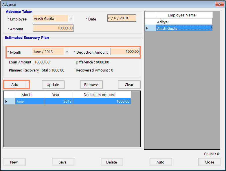 Add Month in Advance Taken in Payroll