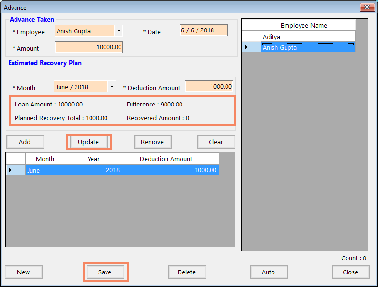 Update Advance Taken in PAyroll